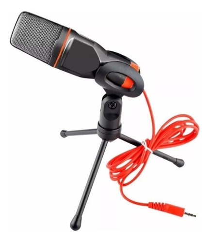 Micrófono Condensador Podcast Con Tripode Para Pc Notebook Color Negro