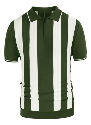 Polo De Punto Vintage A Rayas Para Hombre, Manga Corta,zip