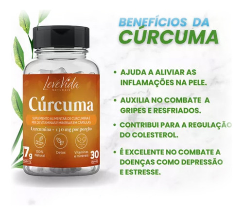 Cúrcuma Em Cápsulas Com Mix De Vitaminas 30 Caps - Leve Vida
