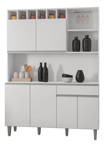 Kit Cozinhapacta 130cm 6 Pta 1 Gaveta Alice Branco - Ajl