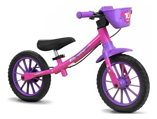 Bicicleta Infantil Equilíbrio Balance Bike Nathor Meninas Cor Rosa