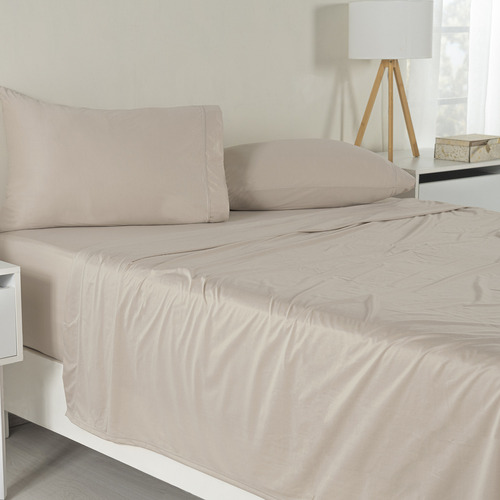 Juego De Sabanas Individual Jersey Soft Almond Beige Vianney Super Suaves Y Transpirables