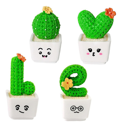 4 Piezas Cute Mini Cactus Plantas Resina Falso Grande