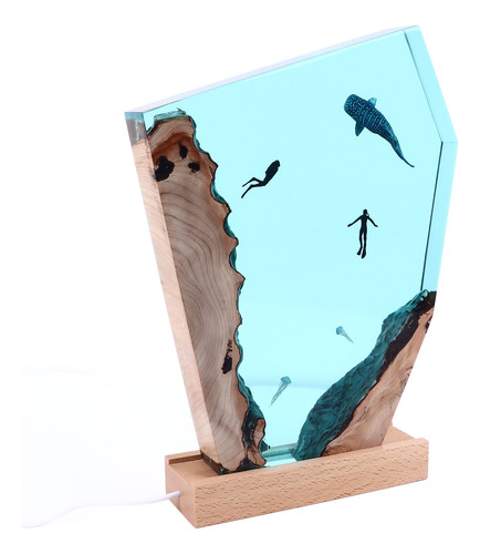 Whale Art Diver Cave Ocean Resin Wood Usb Powered Button