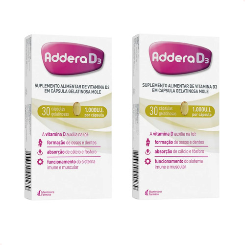 Kit Com 2 - Addera Vitamina D D3 1000ui Com 30 Cápsulas Mole
