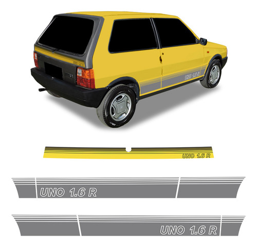 Faixa Para Fiat Uno 1.6 R 1990 Adesivo Amarelo - Genérico