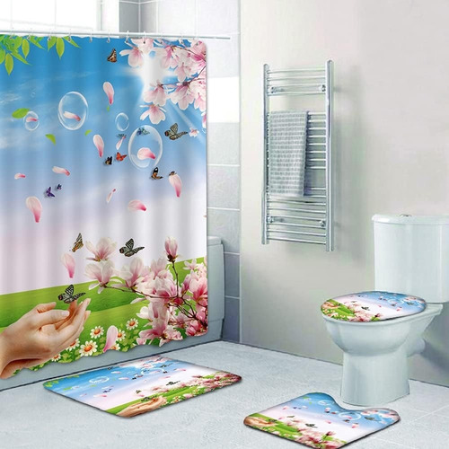 Cortinas De Ducha De Flores Impermeable Tela De Poliéster