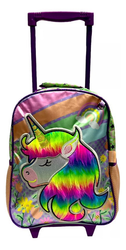 Mochila Unicornio Multicolor Con Carro Escolar Calidad 