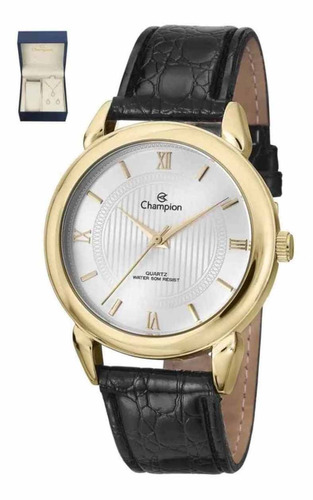 Relogio Champion Feminino Dourado Couro Ch22724 Prova D´água