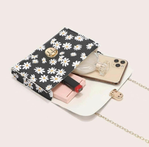 Imagen 2 de 2 de Bolsa Cross Body Bolsa De Mano Negra Con Flores