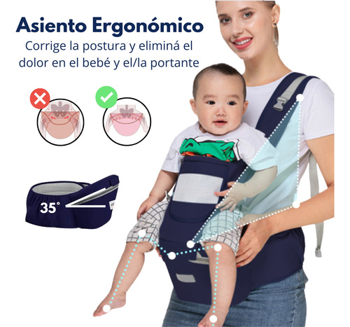Porta Bebes Carrier Ergonómico 10 En 1. Cangurera Bebe Mamá Azul
