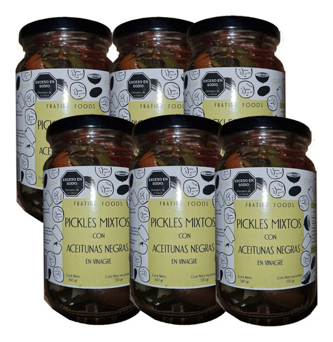 Pack 6 Pickles Mixtos Con Aceitunas Negras Fratine Food X360