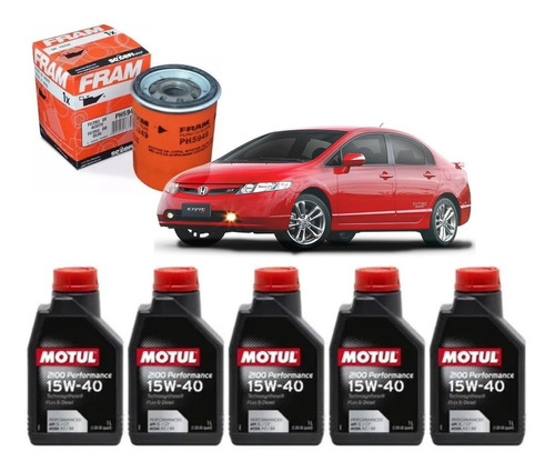 Kit Troca De Oleo Civic Si 2.0 Motul 2100 15w40 + Ph5949