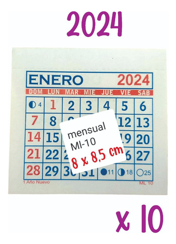 10 Almanaques Calendario Mensual De 8,5 X 8,5 Cm Con Troquel