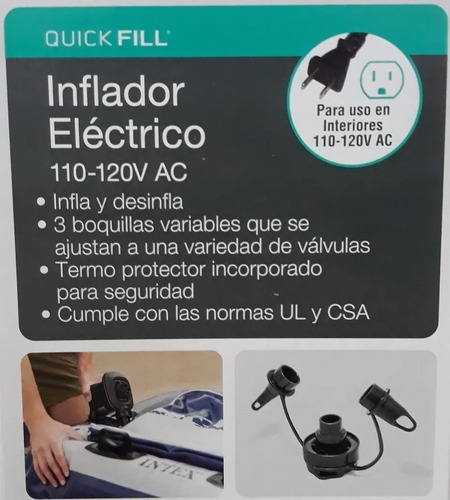 Imagen 5 de 5 de Bomba De Aire Inflador Eléctrico Intex Quick Fill 120v