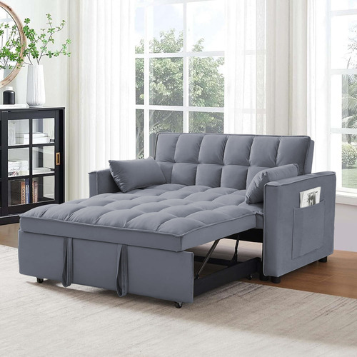 Sofácama Reclinable Convertible Matrimonial Bossa Anders Color Gris Diseño De La Tela Capitonado