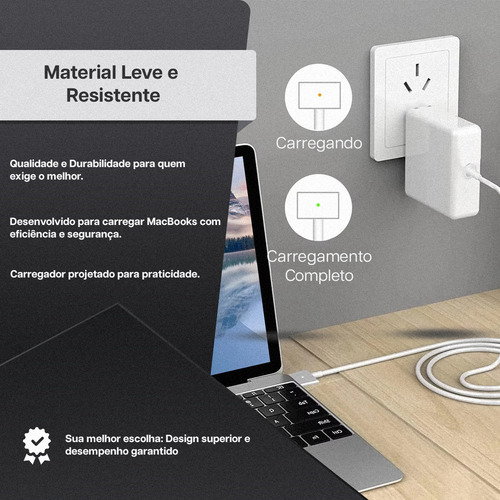 Fonte Carregador Macbook Air Magsafe2 A1436 A1465 A1466 Cor Branco