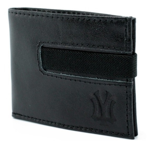 Carteira Masculina Slim Fecho Em Elastico Em Couro Legitimo Cor Preto