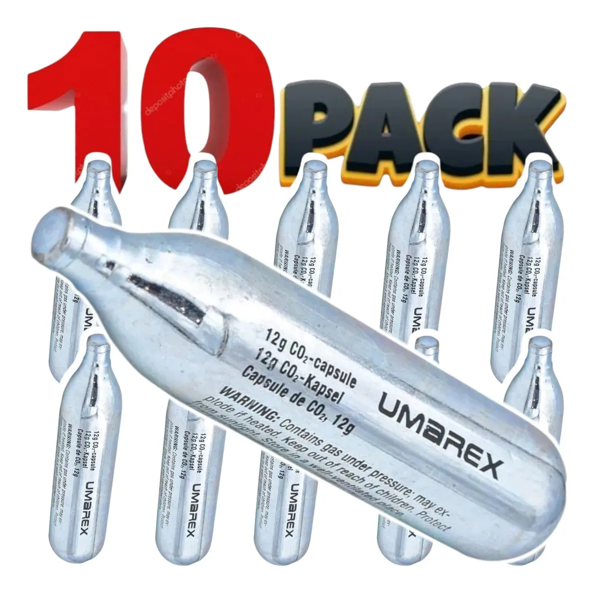 10 Tanques Co2 12g Marca Umarex Para Pistolas Y Rifles Plateado 4.5 Mm