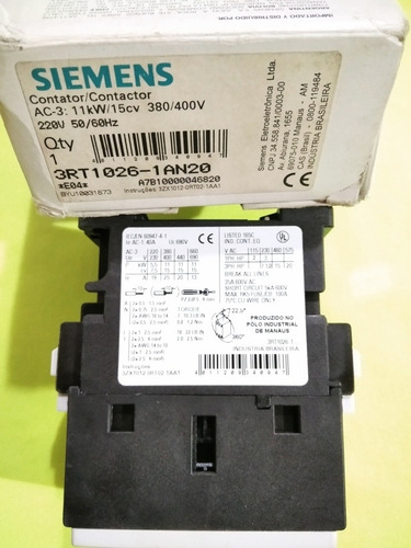 Contactor Siemens 40a 3-ac 220v 3rt1026-1an20