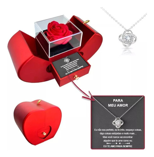 Collar De Plata 925 Con Rosa Real - For My Love And Box