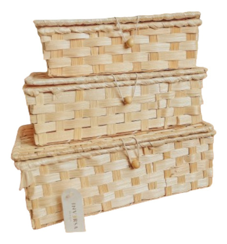 Canastos Cestos Organizadores Bambu Mimbre Pack X3 Deco Home