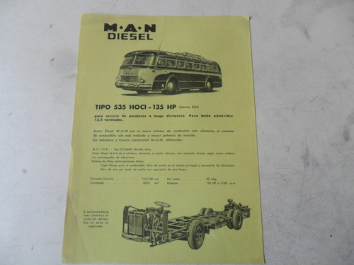 Folleto Man M.a.n Antiguo Colectivo Bondi 435 Micro Omnibus