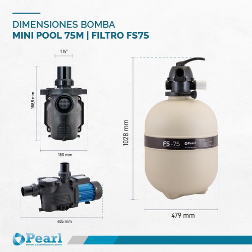 Imagen 7 de 12 de Combo Filtro Arena 75 + Bomba Pileta Pearl 0.75 Hp
