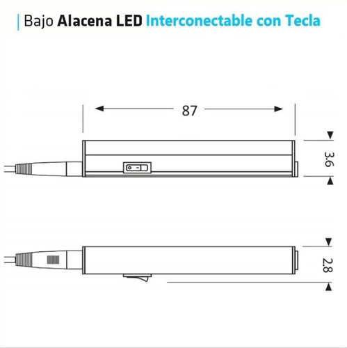 Liston Tubo Led Bajo Alacena 90 Cm Interconectable Con Tecla Color De La Luz Blanco Frío