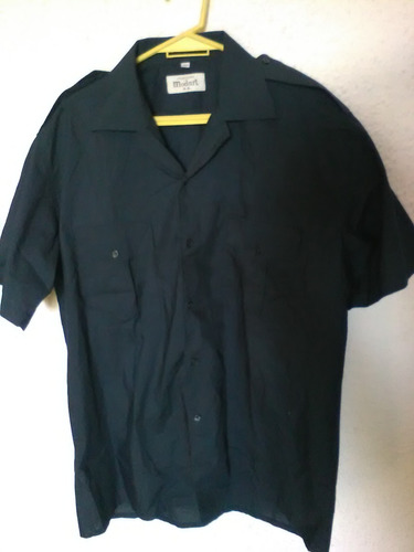 Camisa Azul Oscura Manga Corta T 41 Doble Bolsillo Y Charr .