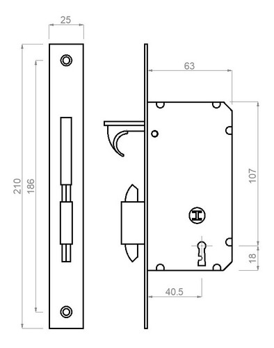 Imagen 3 de 5 de Cerradura Puerta Corrediza Canoa De 25 X 210mm Broceada