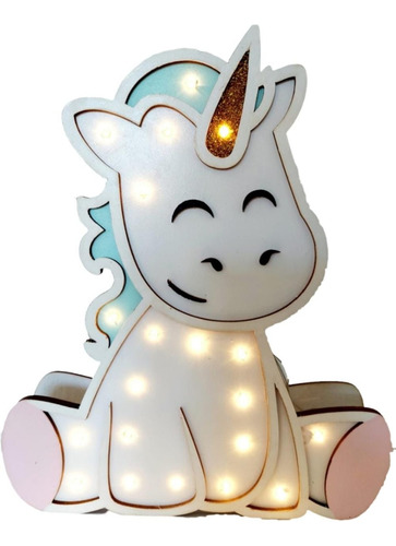 Velador Infantil, Lámpara Pintada A Mano Unicornio Arcoiris