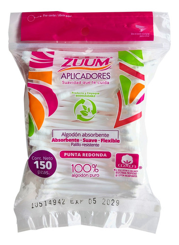 Cotonetes Zuum Algodon Bolsa Con 150 Piezas Hisopos