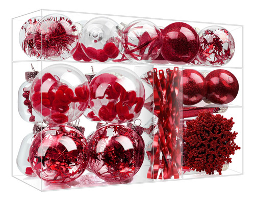 Esferas De Plastico Para Arbol De Navidad 52 Piezas Rojo