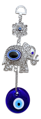 Amuleto Colgante Para Hogar Elefante Ojo Turco Fortuna Salud Plateado