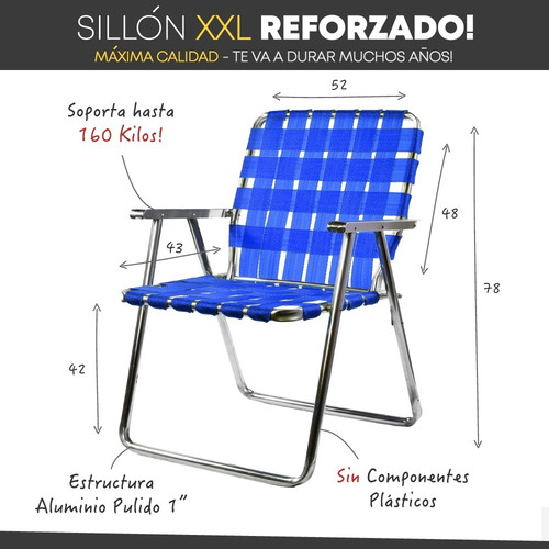 Imagen 4 de 9 de Sillon Aluminio Ancho Xxl Super Reforzado 160 Kg Alumel