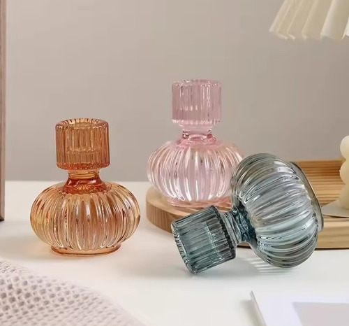 Castiçal Luzza Porta Velas Vidro Azul Duplo Mini Vaso