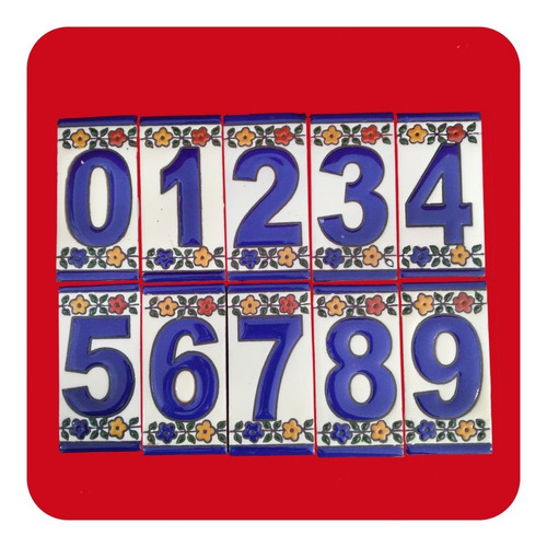 4 Pzas Placa Numero Casa Mini Cerámica Tipo Talavera 5x10 Cm