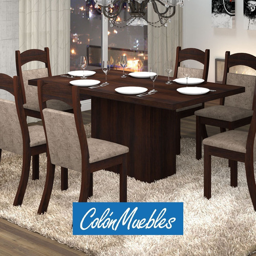 Juego Comedor Mesa 6 Sillas Living Chocolate Troya T