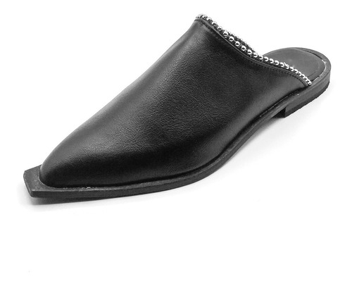 Zapatos Mujer Zuecos Suecos Eco Cuero Punta Cuadrada Negro