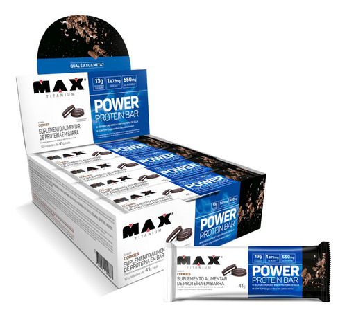  Max Titanium Proteína TitaniumPower Protein Bar 41g Display Com 12 Unid Sabor Cookies