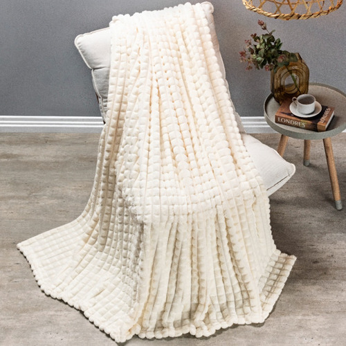 Coberta King Size Manta Snow Super Fofinha E Grossa Cor Off White Desenho Do Tecido Liso