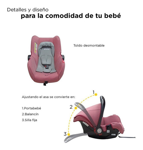 Portabebe Autoasiento D Bebe Mai Travel 3 En 1 Rosa Rosa