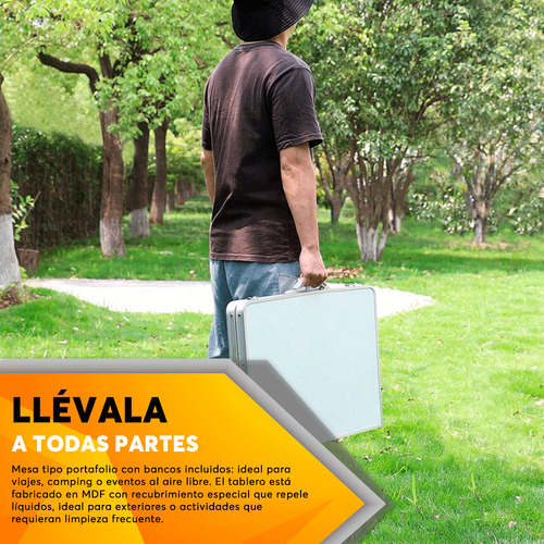 Mesa Plegable Tipo Portafolio 120cm 4 Sillas Blanco Blanco