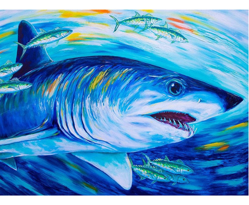 Pintura Animal 5d Tiburon Criatura Marina Pastel Oleo Diseño