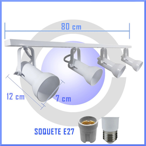 Imagem 7 de 7 de Spot Com Trilho P/ Lâmpada Par20 Led Com 80 Cm