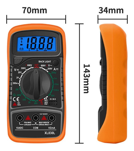 Multímetro Digital Profesional Xl830l Medidor Corriente Mano