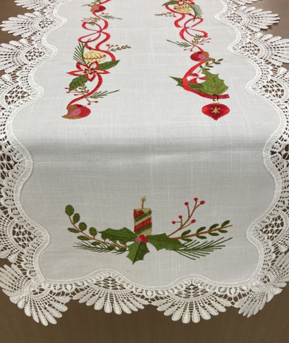 Trilho De Mesa De Natal Bordado 45 X 1,80 Multi Trade Cor Branco 749