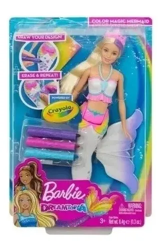 Muñeca Barbie Crayola Color Mágico Sirena Dreamtopia Mattel