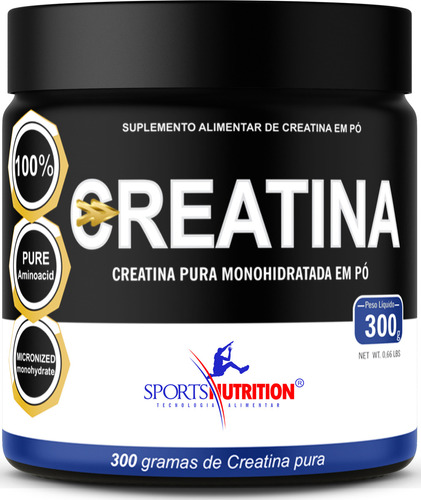 Creatina Monohidratada 100% Pura - 100 Doses Com 3g De Creatina Por Dose - 300g